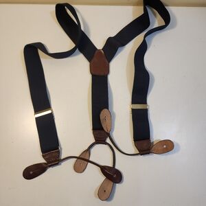 Men's Classic Navy Blue  and Brown Elastic  Suspenders
